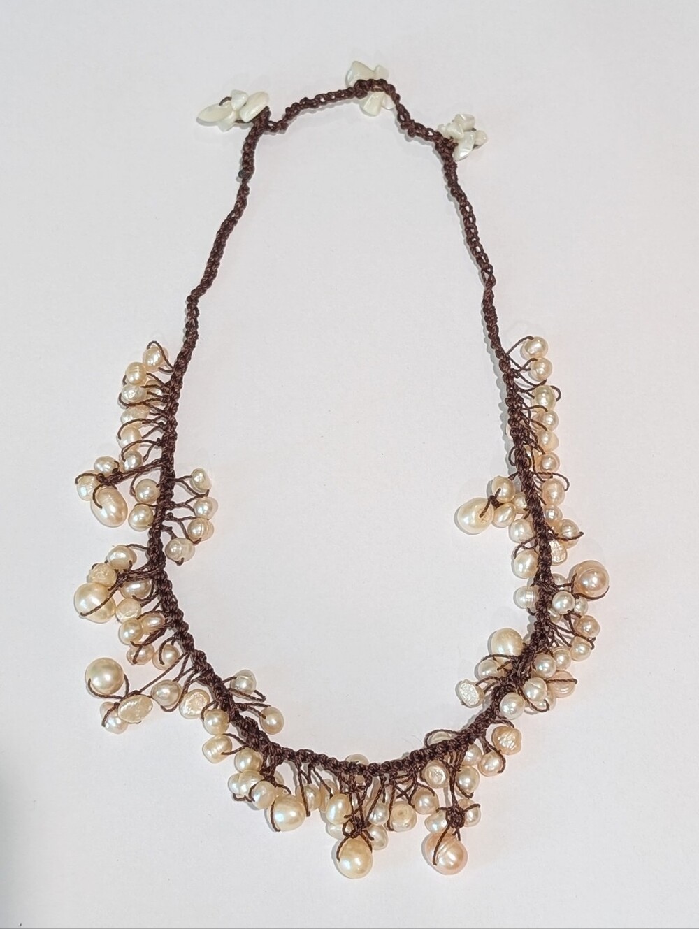 Genuine Ivory Baroque Freshwater Pearls Pure Silk Quartz 19" Cha Cha Necklace